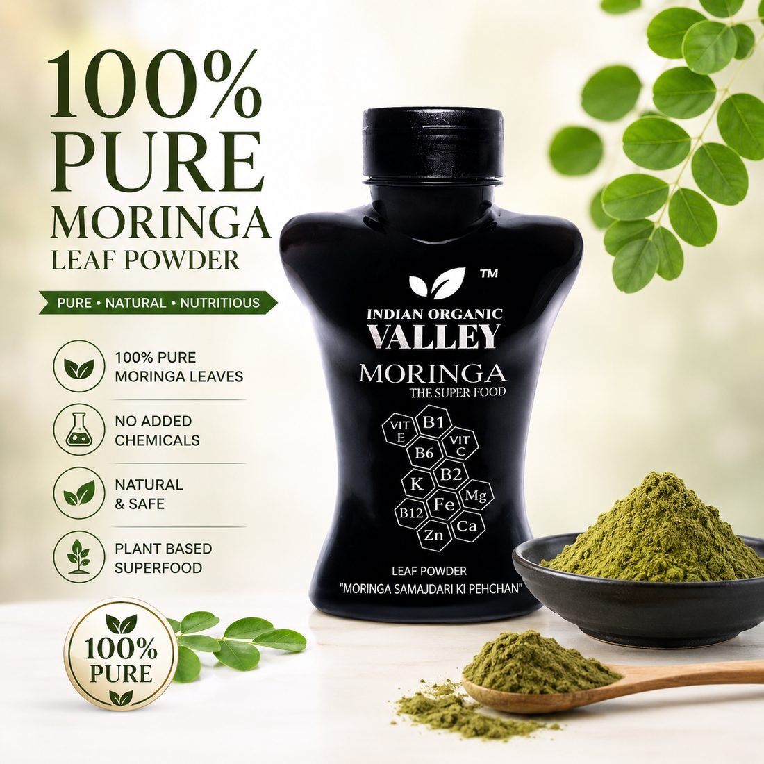 100% Pure Moringa Leaf Powder — pure, natural, nutritious