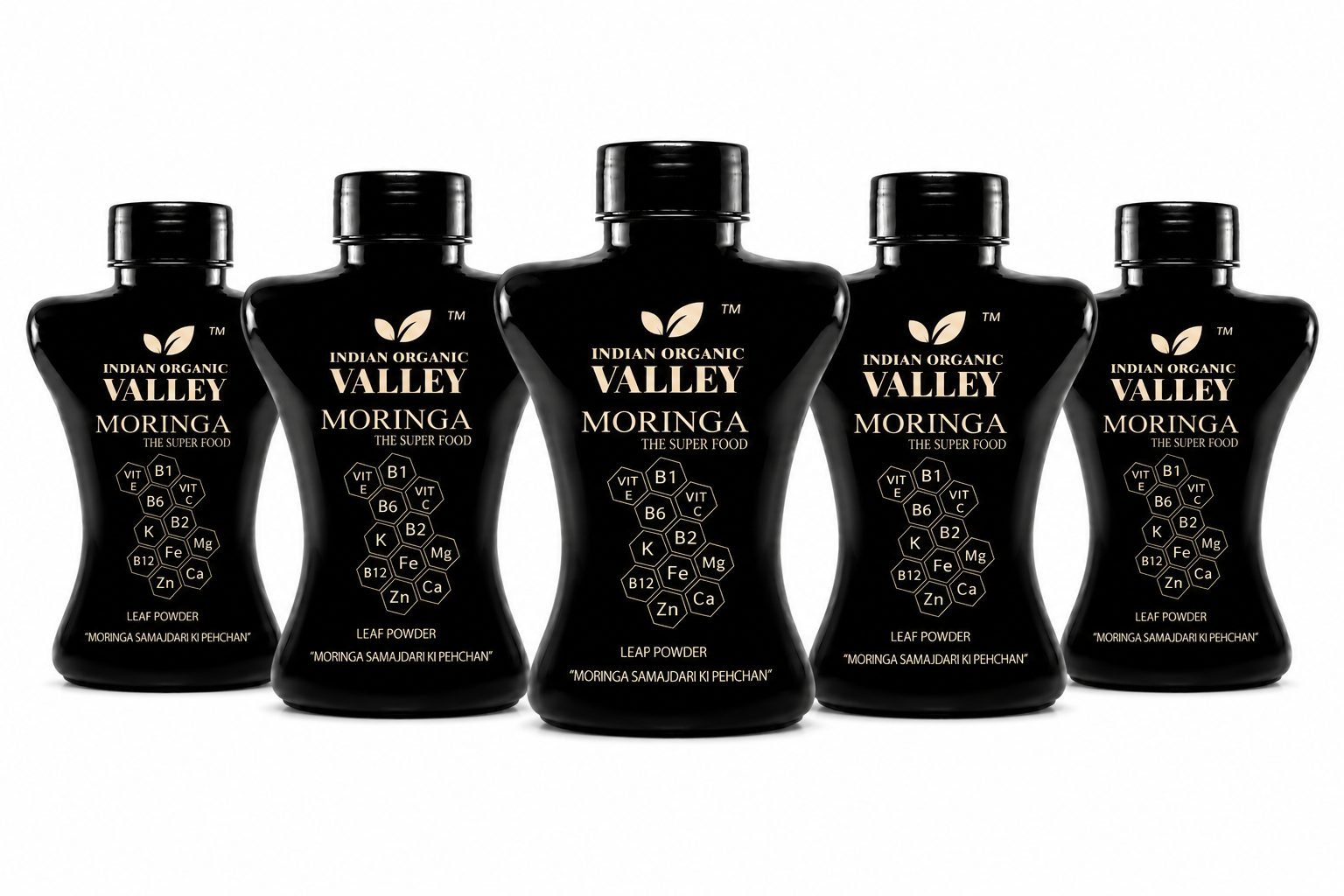 Indian Organic Valley Moringa Leaf Powder bottle lineup