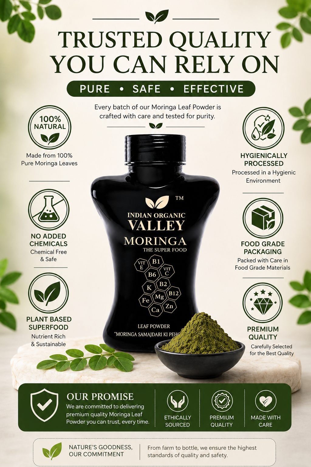Indian Organic Valley Moringa Leaf Powder quality standards